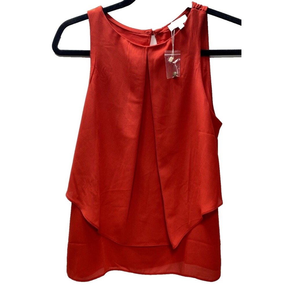 Ava Women’s XS Red Blouse, Sleeveless Red Dress Top, Ruffle Accent, Brand New